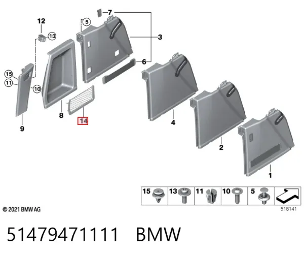 Malha da seção de bagagem 51479471111 BMW