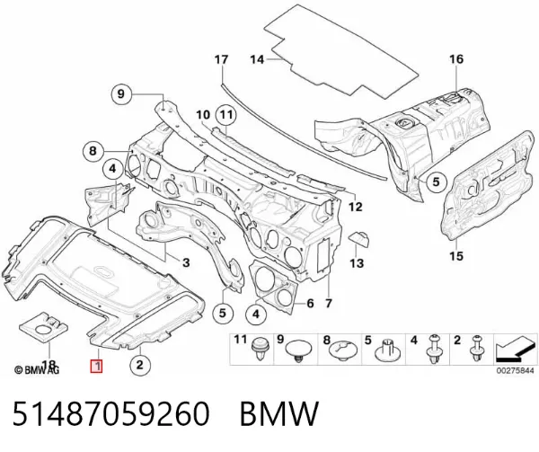 Isolamento de ruído da capota 51487059260 BMW