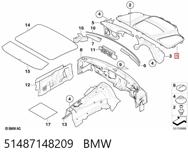 Isolamento de ruído da capota 51487148209 BMW