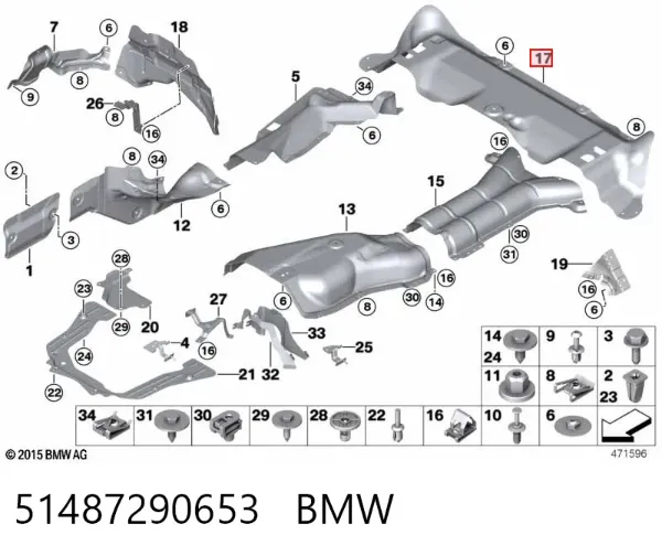 Proteção (tela térmica) do sistema de escape 51487290653 BMW
