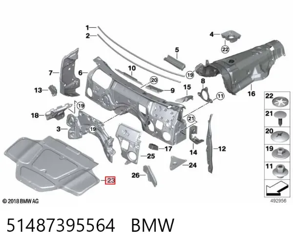 Isolamento de ruído da capota 51487395564 BMW