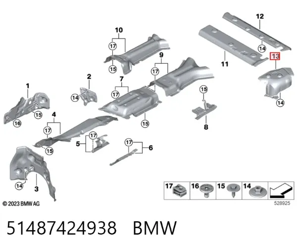 Proteção (tela térmica) do sistema de escape 51487424938 BMW