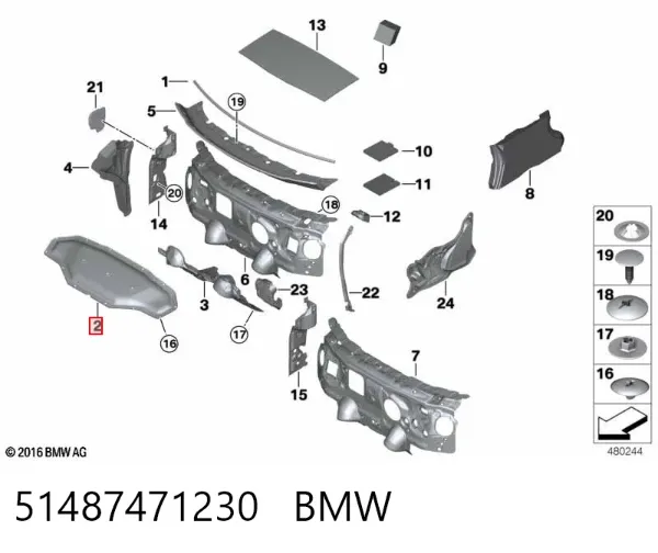 Isolamento de ruído da capota 51487471230 BMW
