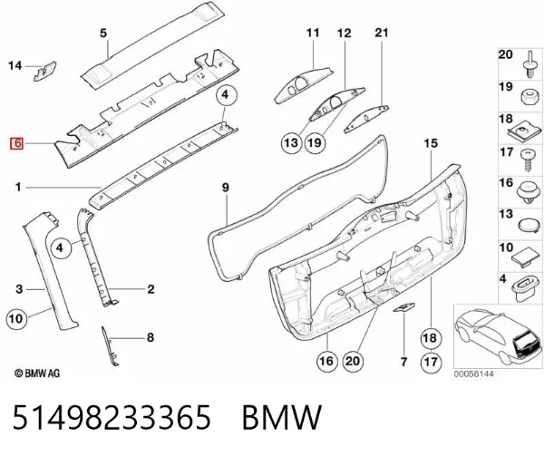 Moldura de vidro traseiro 51498233365 BMW