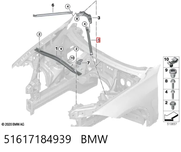 Barra separadora esquerda das vigas dianteiras de suspensão 51617184939 BMW