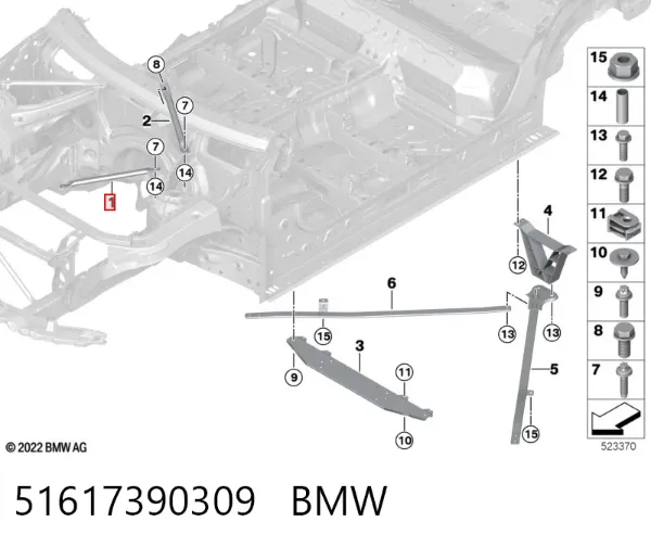 Barra separadora direita das vigas dianteiras de suspensão 51617390309 BMW