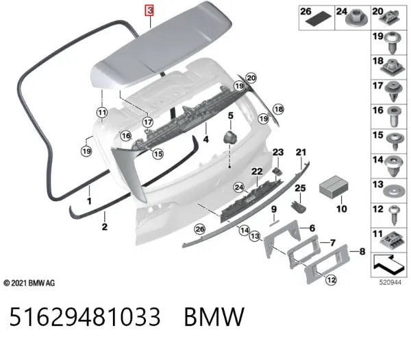 Spoiler de porta-malas (de 3ª/5ª porta traseira) 51629481033 BMW