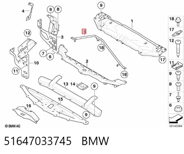 Consola de suporte do radiador superior 51647033745 BMW