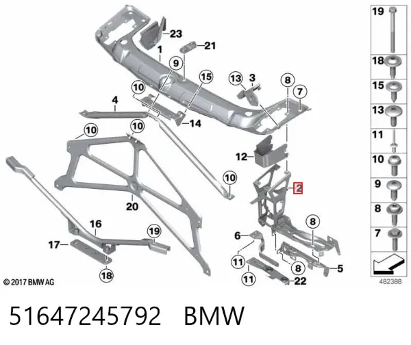 Consola (adaptador) de fixação da luz dianteira direita 51647245792 BMW