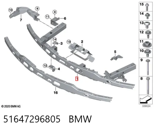 Suporte do radiador montado (painel de montagem de fixação das luzes) 51647296805 BMW