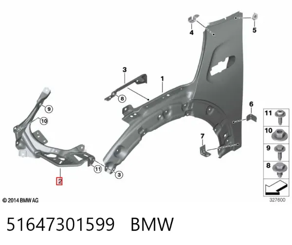 Consola (adaptador) de fixação da luz dianteira esquerda 51647301599 BMW