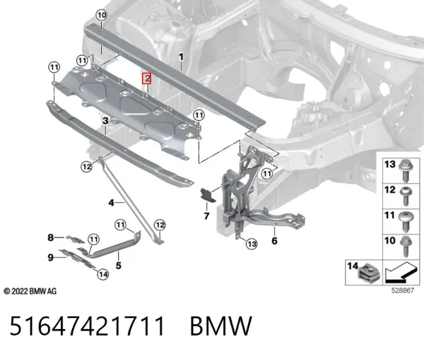 Placa sobreposta superior do painel dianteiro (de suporte do radiador) 51647421711 BMW