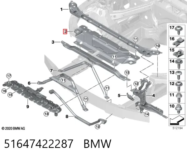 Placa sobreposta superior do painel dianteiro (de suporte do radiador) 51647422287 BMW