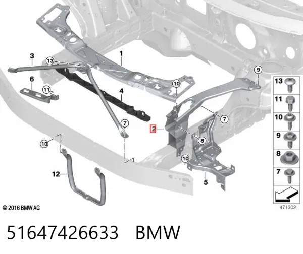 Consola (adaptador) de fixação da luz dianteira esquerda 51647426633 BMW