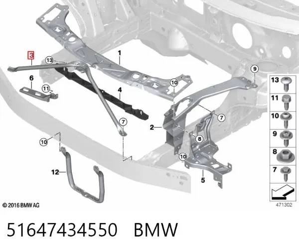 Tabique da seção de motor 51647434550 BMW