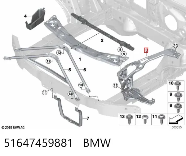 Consola (adaptador) de fixação da luz dianteira esquerda 51647459881 BMW