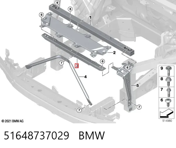 Suporte superior do radiador (painel de montagem de fixação das luzes) 51648737029 BMW