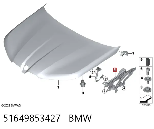 Gozno da capota esquerdo 51649853427 BMW