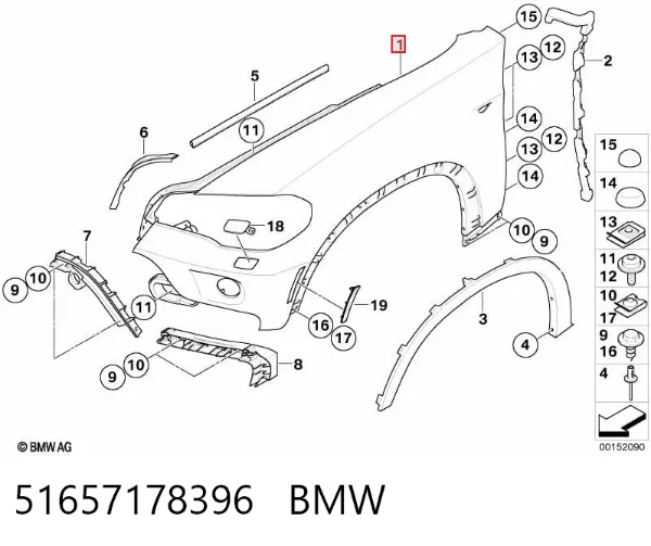 Pára-lama dianteiro direito 51657178396 BMW