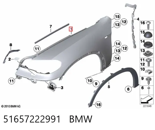 Pára-lama dianteiro esquerdo 51657222991 BMW