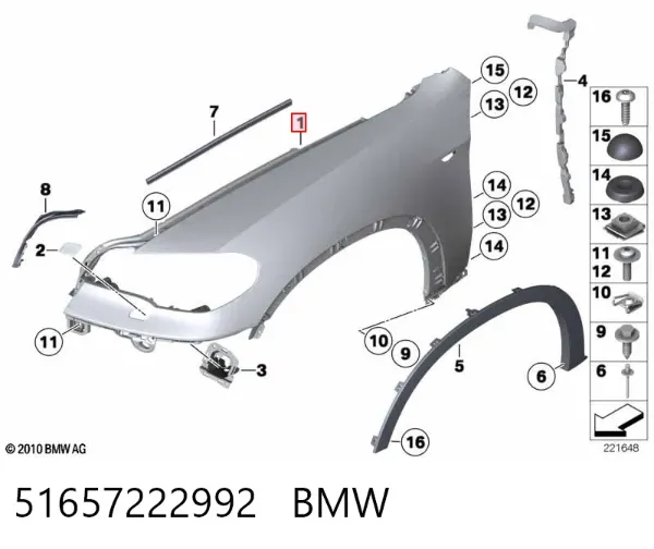 Pára-lama dianteiro direito 51657222992 BMW