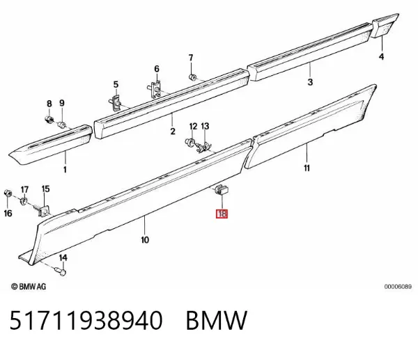 Cápsula (prendedor) de fixação do forro do pára-choque do pára-lama dianteiro 51711938940 BMW