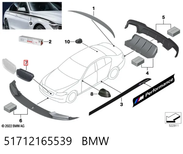 Grelha do radiador esquerda 51712165539 BMW
