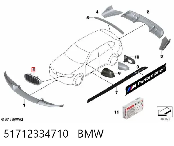 Grelha do radiador direita 51712334710 BMW