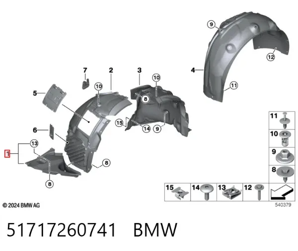 Escudo protetor contra o barro de arco dianteiro do pára-lama 51717260741 BMW