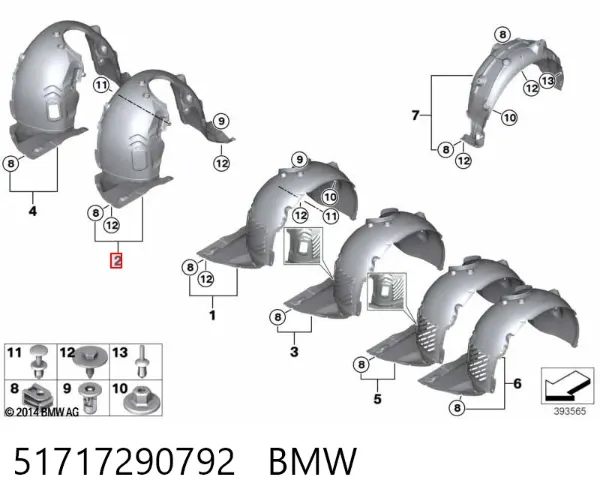Guarda-barras direito do pára-lama dianteiro BMW 2 Gran Tourer