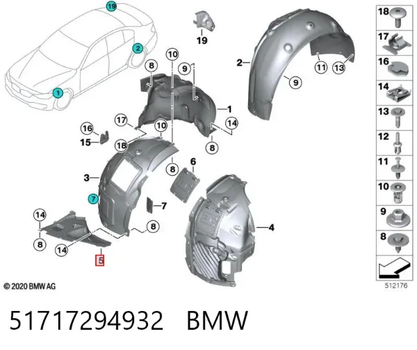 Proteção direita do pára-choque dianteiro 51717294932 BMW