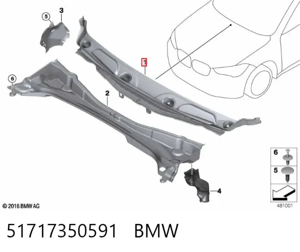Grelha de limpadores de pára-brisa 51717350591 BMW