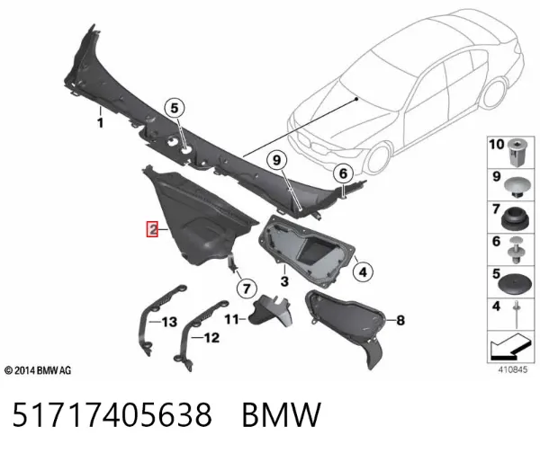 Grelha esquerda de limpadores de pára-brisa 51717405638 BMW
