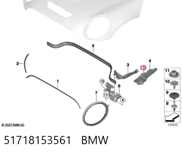 Cápsula (prendedor) de fixação do forro do pára-choque do pára-lama dianteiro 51718153561 BMW