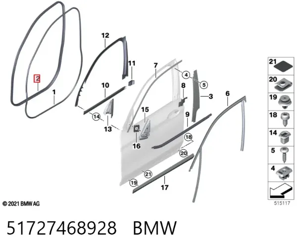 Compactador da porta dianteira (na carroçaria) 51727468928 BMW