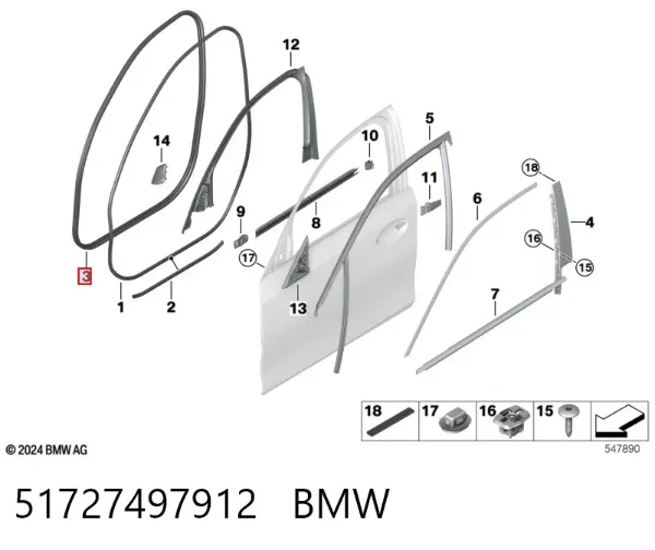Compactador da porta dianteira (na carroçaria) 51727497912 BMW