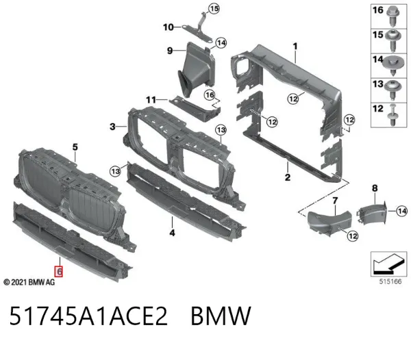 Perciana do radiador de esfriamento 51745A1ACE2 BMW