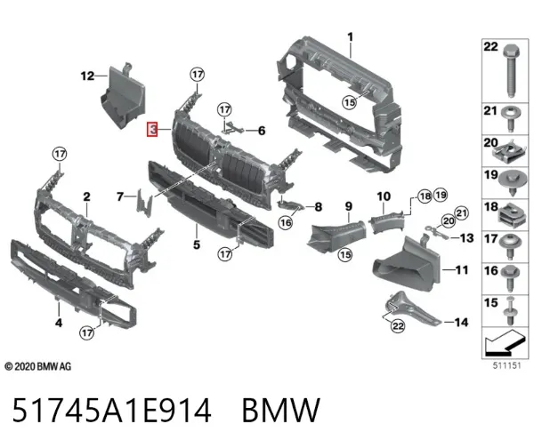 Perciana do radiador de esfriamento 51745A1E914 BMW