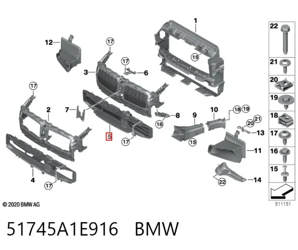 Perciana do radiador de esfriamento 51745A1E916 BMW