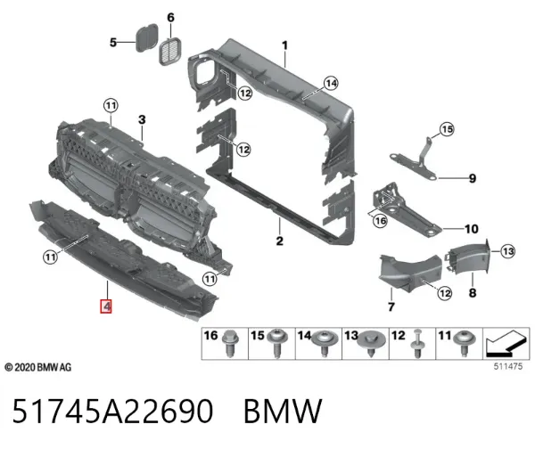 Perciana do radiador de esfriamento 51745A22690 BMW