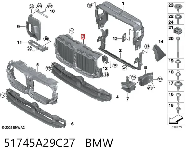 Perciana do radiador de esfriamento 51745A29C27 BMW