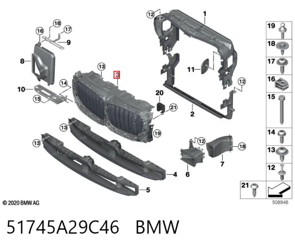 Perciana do radiador de esfriamento 51745A29C46 BMW