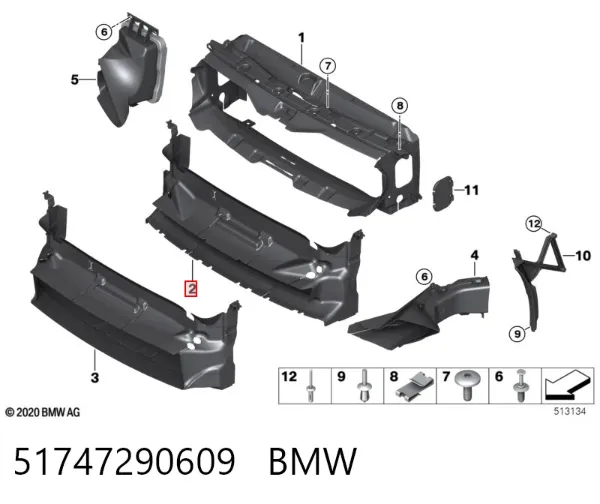 Conduto de ar (defletor) inferior do radiador 51747290609 BMW