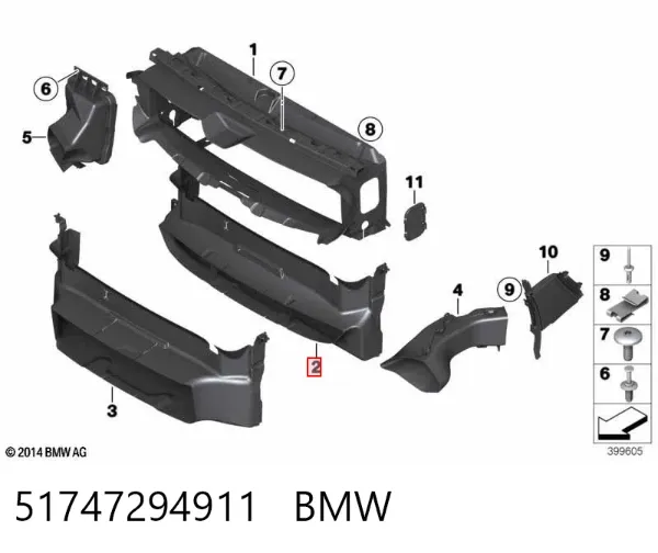 Conduto de ar (defletor) inferior do radiador 51747294911 BMW