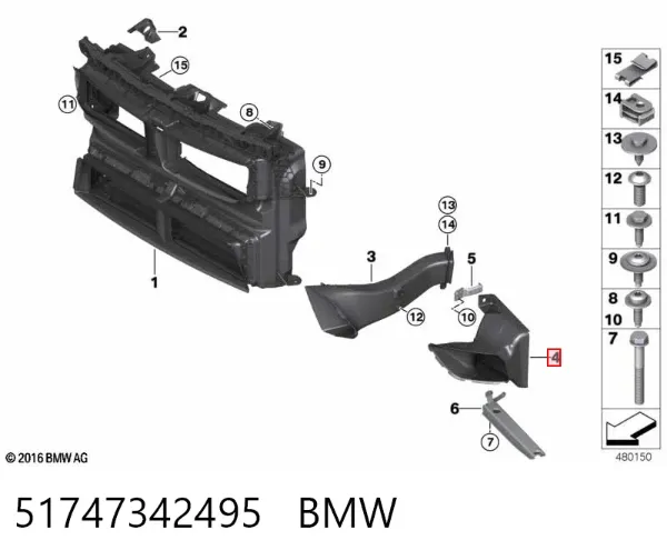 Conduto de ar (defletor) esquerdo do radiador 51747342495 BMW
