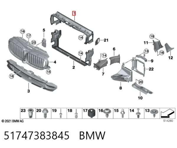 Conduto de ar/defletor do radiador, superior 51747383845 BMW