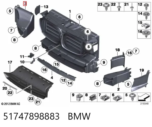Conduto de ar (defletor) esquerdo do radiador 51747898883 BMW