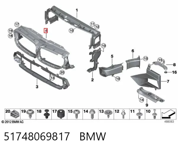 Conduto de ar/defletor do radiador, superior 51748069817 BMW