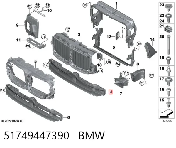 Perciana do radiador de esfriamento 51749447390 BMW
