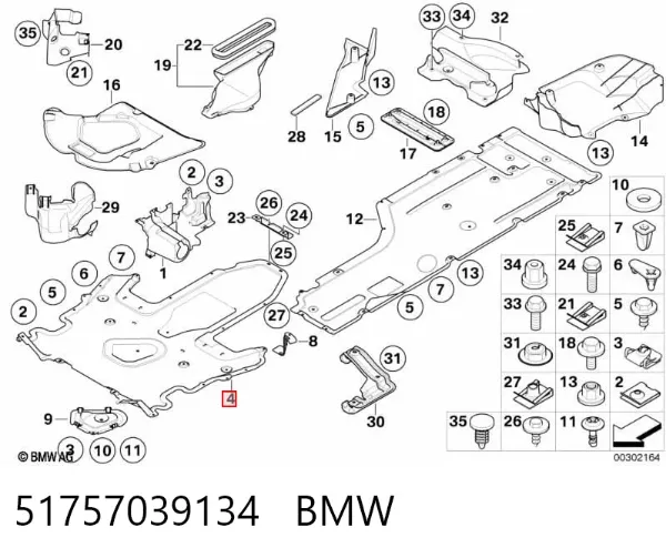 Proteção de fundo, parte média 51757039134 BMW